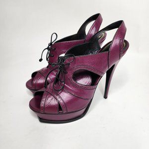 Yves Saint Laurent Rive Gauche Vintage Tribute Leather Platform Sandal Purple 40